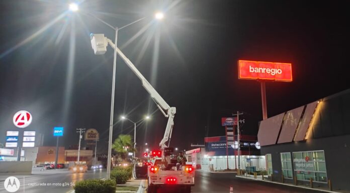 Goberno Municipal mejora a diario el alumbrado público en Reynosa